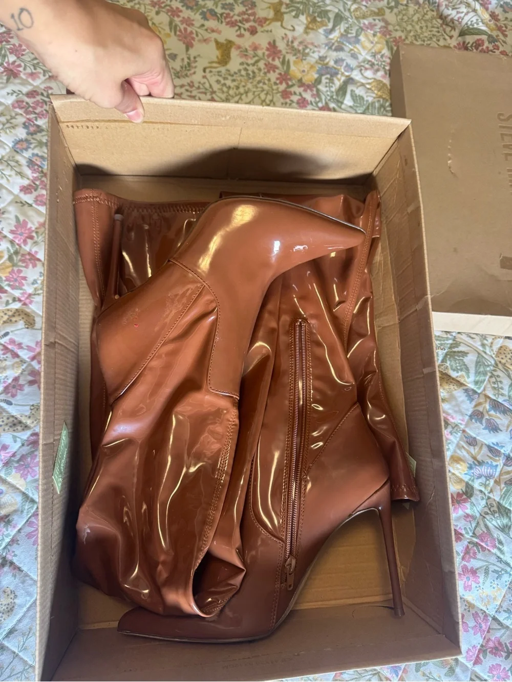 Steve Madden Brown Patent Over-the-Knee Stiletto Boots